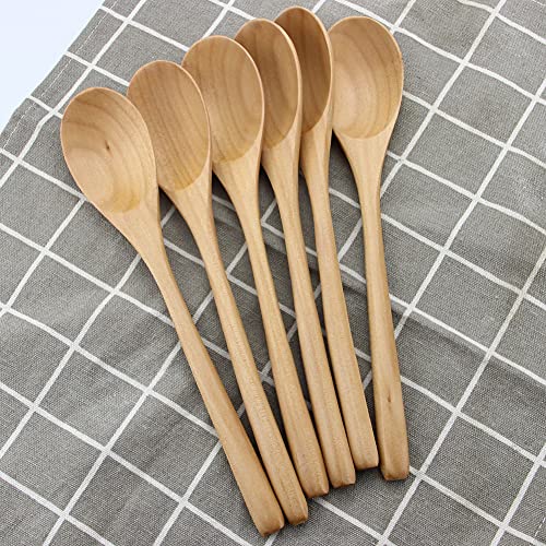 AOOSY 9In Wooden Spoons,6 Pcs Korean Wooden Spoon for Eeating - color: 6 Pcs Yellow Japanese Natural Wooden Spoon