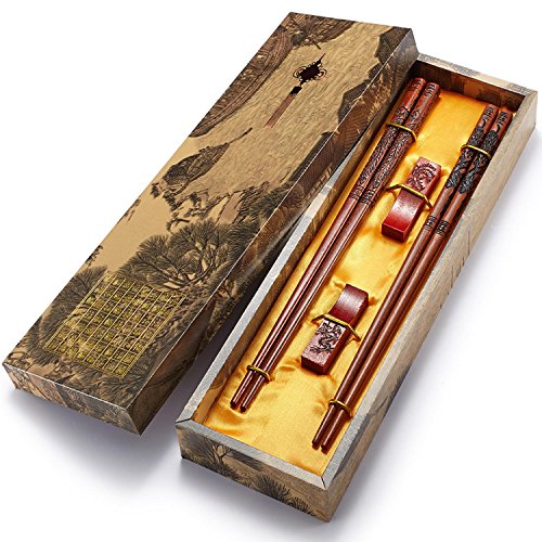 Chopstick Reusable Chinese Dragon and Phoenix Chopsticks with Holder and Carrying Bag Chinese Traditional Stylish Set（2 Pairs） - color: Dragon Chopsticks (2 Pairs)
