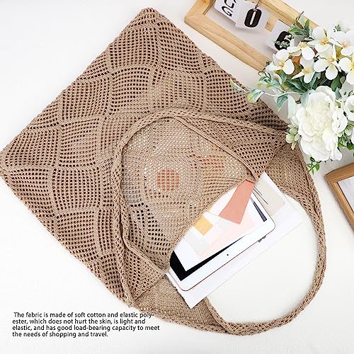 hatisan Crochet Bag for Women, Handmade Knit Beach Tote Bag Summer - color: A-khaki