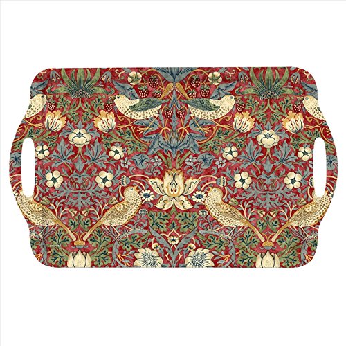 Pimpernel Morris & Co Strawberry Thief Red Large Handled Tray | Serving Tray for Lunch, Coffee, or Breakfast | Made of Melamine for Indoor and Outdoor use | Measures 18.9" x 11.6" | Dishwasher Safe - size: 18.9" x 11.6" x 1", style: Red Strawberry Thief
