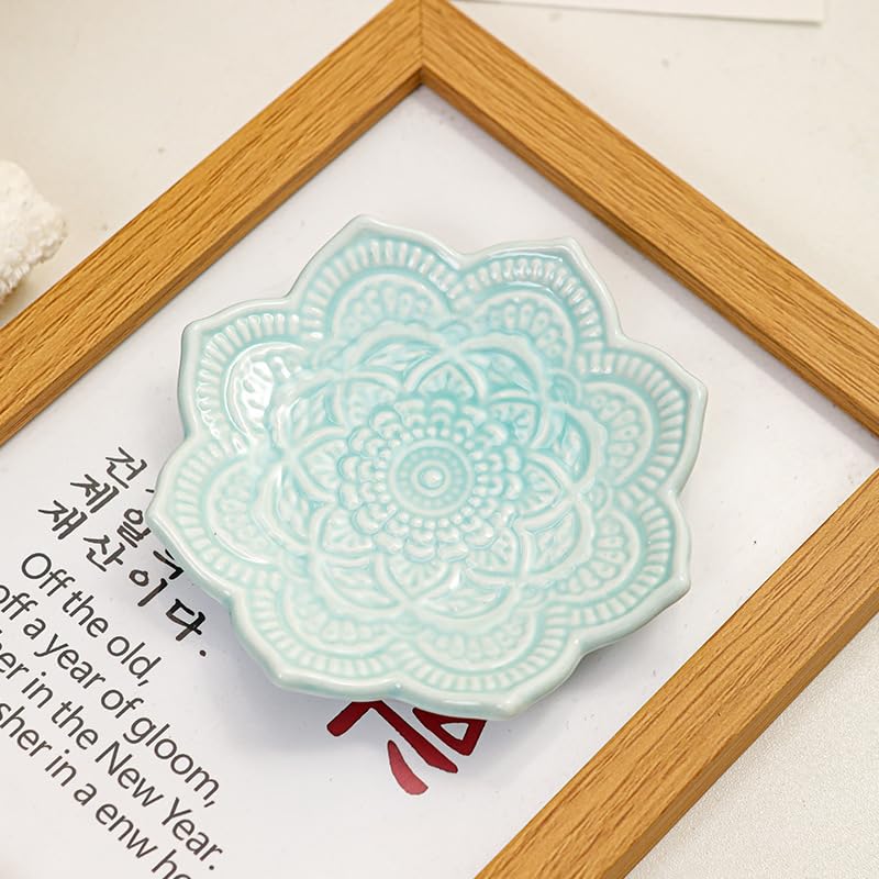 4" Datura Flower Ceramic Jewelry Dish, Ring Tray for Women(Azure) - color: Azure