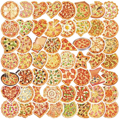 56 Pcs Pizza Water Bottle Stickers, Cartoon Pizza Vinyl Decals, Waterproof Adorable Food Stickers for Water Bottle Laptop Scrapbook Luggage Phone Decor Party Favors Birthday Gifts - color: Pizza