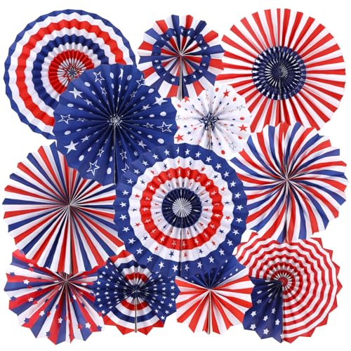 NOVWANG 12 Pack Patriotic Paper Fans 4th of July Hanging Fans Decorations - style: Patriotic