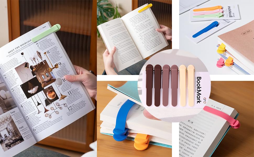 6Pcs Automatic Bookmark, Book Marks for Reading Women Men Kids, Silicone Bookmarks for Women, Unique Book Markers for Reading, Bookmarks Clip Page Holder Accessories for Book Lovers - color: 2 Dark Coffee +2 Light Coffee+ 2 White