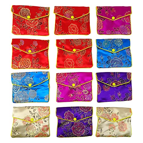 "Honbay 12PCS Jewelry Silk Purse Pouch Brocade Embroidered Bags Gift Bags, Assorted Colors (L)" - size: L