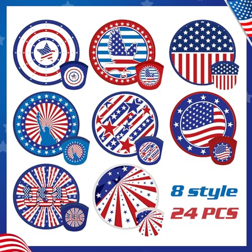 Gejoy 24 Pcs 4th of July Patriotic Folding Hand Fan Flying Disc 8 Style - color: Patriotic