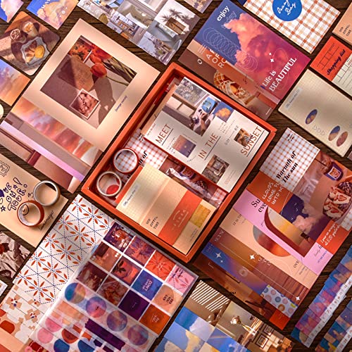 Scrapbooking Supplies Kit, Aesthetic Junk Journal Supplies, Scrapbook Kit - color: Sunset