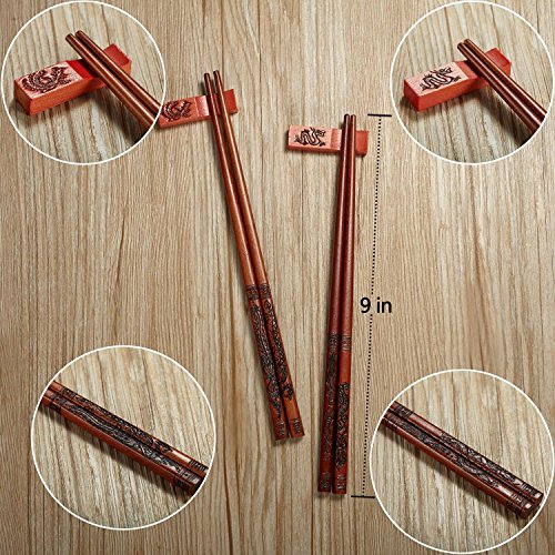 Chopsticks, Chinese Dragon and Phoenix Chopstick with Holder, Chopsticks Reusable Dishwasher Safe, Chop Sticks Gift Sets (4 Pairs) - color: Dragon and Phoenix Chopsticks (4 Pairs)