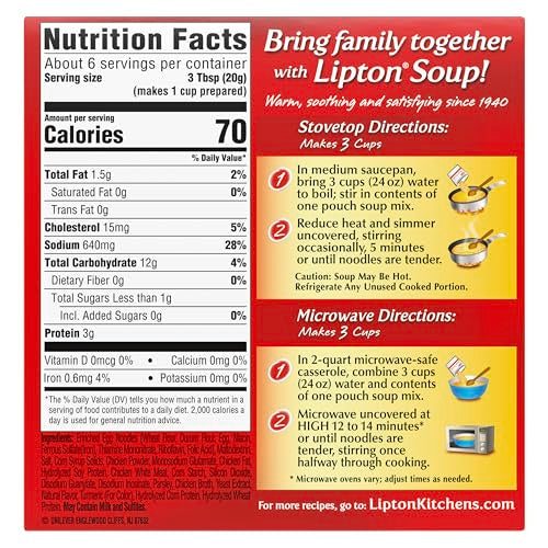 SOUP SECRETS Lipton Instant Soup Mix Chicken Flavor Noodle For a Warm Cup of Soup Cooks in 5 Minutes 4.2 oz