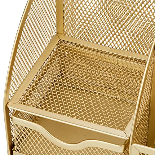 Annova Mesh Desk Organizer Office with 7 Compartments + Drawer/Desk Tidy Candy/Pen Holder/Multifunctional Organizer (Gold) - color: Gold