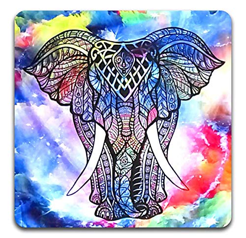 Watercolor Hand Drawn Elephant Square Coaster Set of 4 - color: Watercolor Hand Drawn Elephant