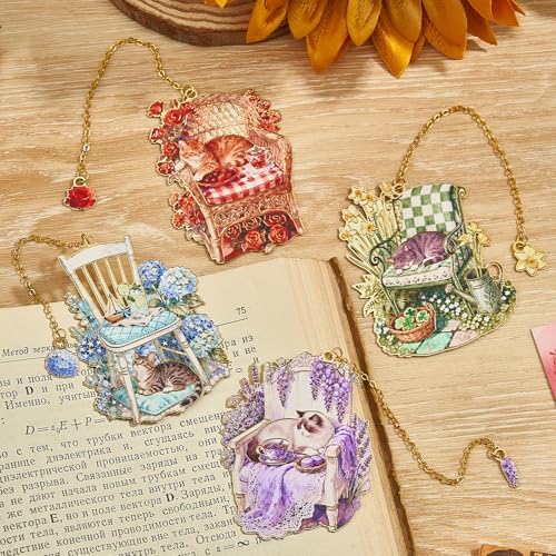 4 PCS Cat Bookmarks for Pet Lovers, Metal Bookmark, Cozy Book Lover Gifts for Women,Book Accessories - style: Cats Bookmarks