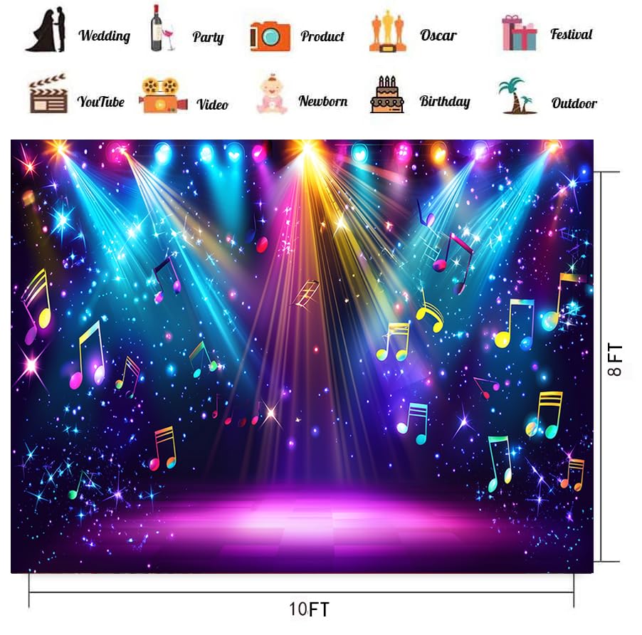 CHAIYA 7x5ft Rainbow Stage Photography Backdrop1980s Colorful Disco Backdrop Rock Music Glow Neon Dance Birthday Party Banner Backdrop