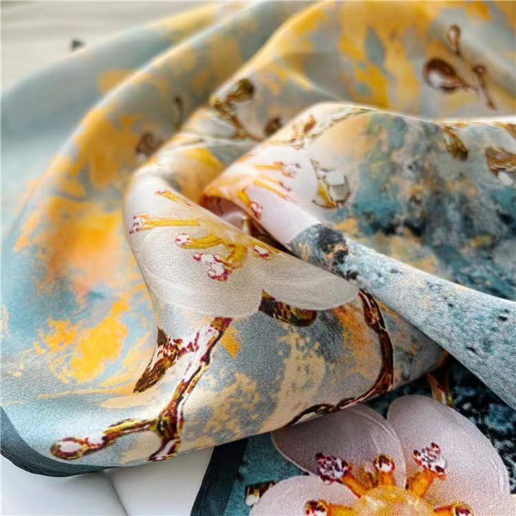 ANDANTINO 100% Silk Long Scarf-Women Large Oblong Shawls with Gift Packed - color: Gold&blue