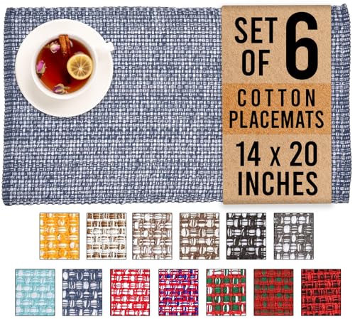 Urban Villa Two Tone Placemat Cotton Tablemat 14x20 (Set of 6) Blue White - color: Blue/White, size: 14" x 20"