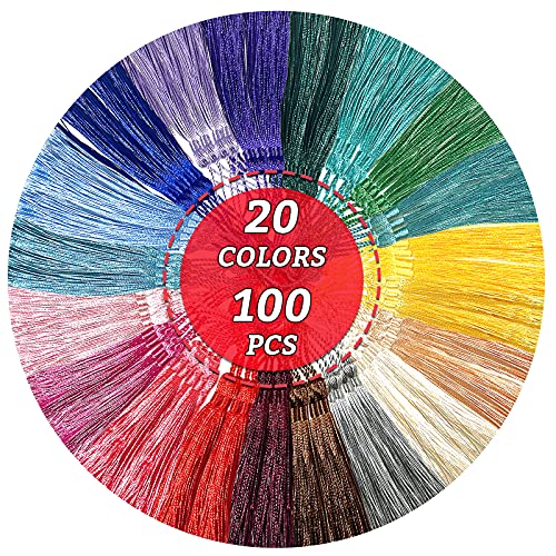 100 Pcs 13cm/5 Inch Silky Handmade Soft Craft Mini Tassels with Loops for Jewelry Making, DIY Projects, Bookmarks, 20 Colors, 5 Pcs of Each - color: Multi-color
