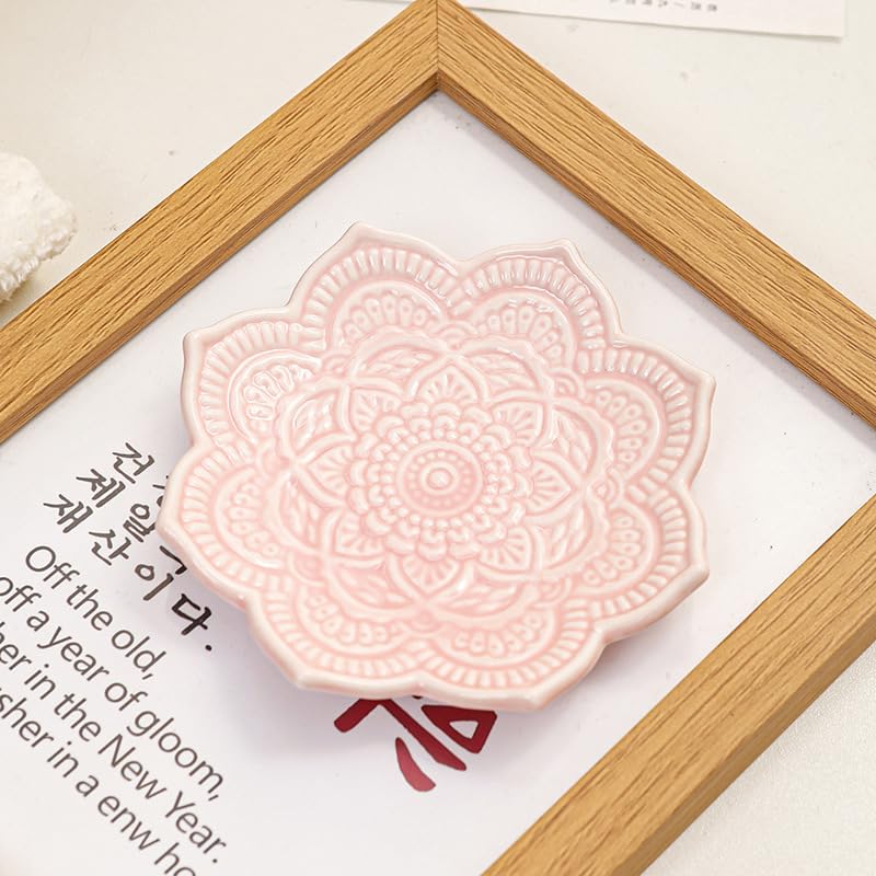 4" Datura Flower Ceramic Jewelry Dish, Ring Tray for Women(Pink) - color: Pink