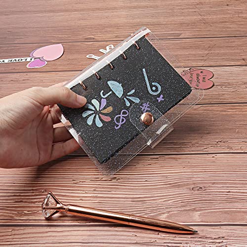 A7 Soft PVC Binder Cover Glitter Rose Gold Refillable Budget Binder 6-Holes Loose Leaf Notebook Binders Round Ring Personal Planner Pages Protectors with Snap Button Closure File Folder - color: Glitter Cover + Rose Gold Binder, size: Personal A7