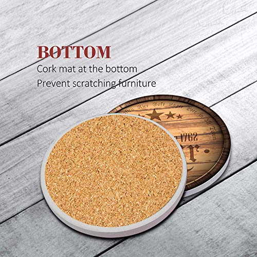 Britimes Coasters for Drinks, Set of 6, Ceramic Stone, Wooden Rustic - color: Retro 2