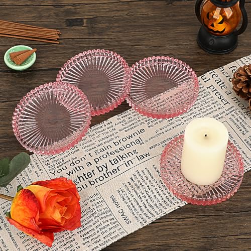 JUXYES Set of 5 Heat-Resistant Clear Glass Coaster for Hot and Cold Drinks - color: Pink, size: 5 Pack