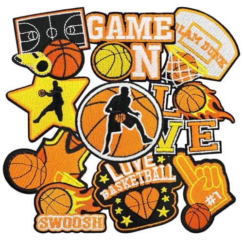 10 Pcs Basketball Iron on/Sew on Patches, Basketball Themed Embroidered Applique Patches, Clothes Backpacks Hats Pants Jackets Jeans Decoration, DIY Accessories - color: 10 Basketball