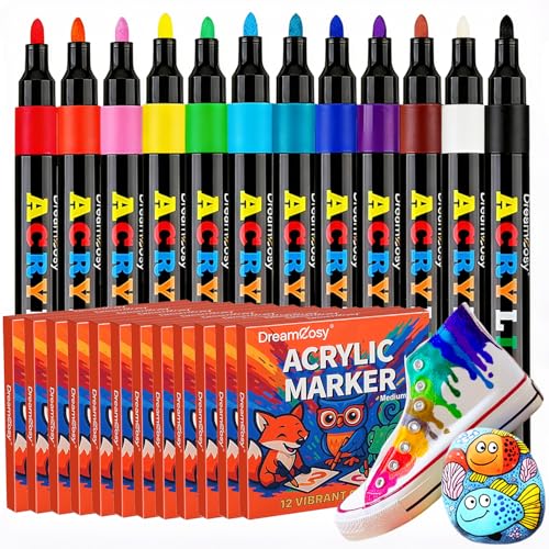Acrylic Paint Markers Bulk 144 Pack 12 Colors Medium Tip for Teacher School