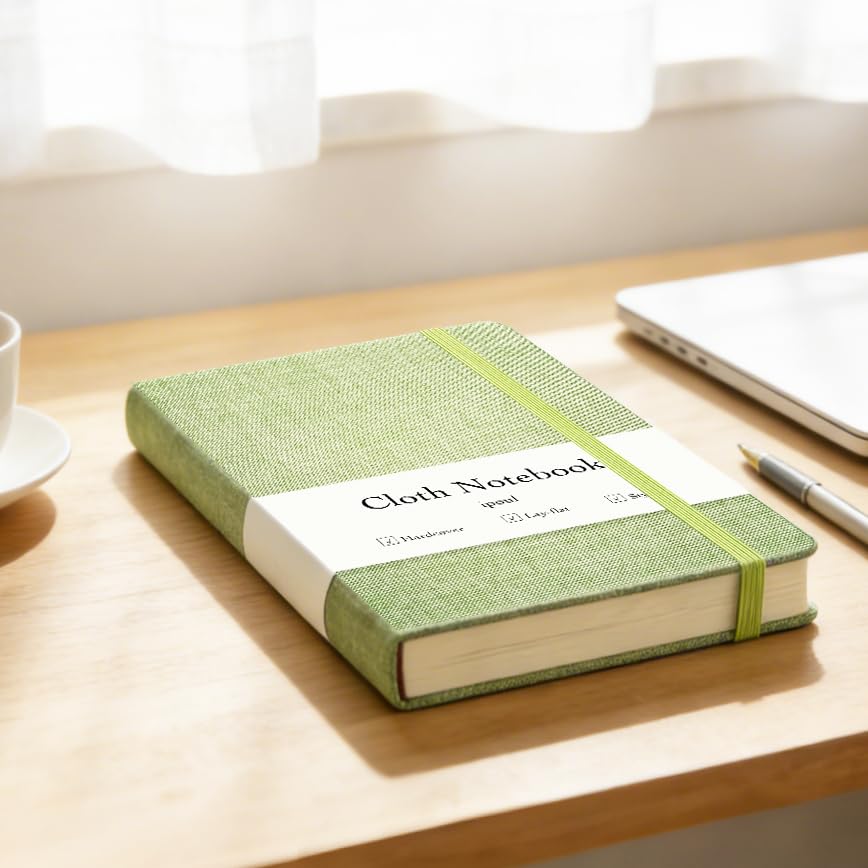 Linen Notebook, College Ruled, Hardcover, Lay Flat, B6, Small, 5x7, Thick, 100gsm, Green, Journal for Writing, Notebook for Work, Office - color: B6-Minimalism Green