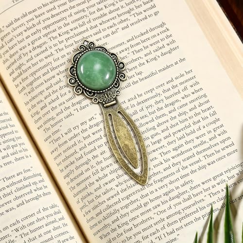 2Pcs Black Obsidian&Green Aventurine Bookmark with Natural Crystal Stone - Vintage Brass Metal Bookmarks for Reading Women, Men, Book Lovers, Girls and Teachers Book Marks(Black Onyx&Green Jade) - color: Black Onyx&green Jade