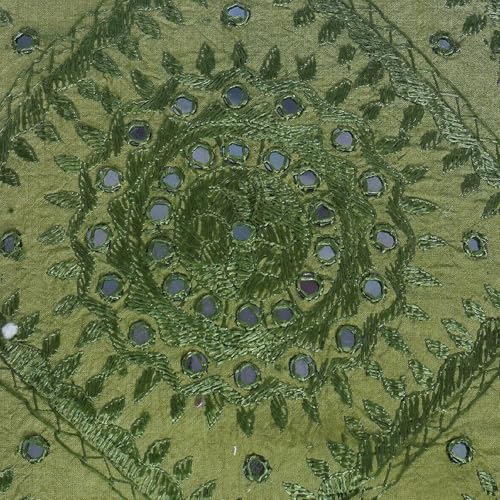 Indian Mirror Embroidered Decorative Sofa Throw Pillow Cushion Cover Boho Bohemia (Light Green, 18 x 18) - color: Light Green, size: 18" x 18" (Pack of 1)