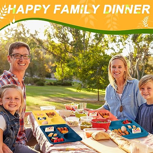 Pinkunn 12 Pcs 14'' Large Divided Plates Unbreakable Wheat Straw Lunch Trays 6 Compartments Cafeteria Trays Microwave Dishwasher Safe Food Separator Plates (Dark Blue, Dark Green, Yellow, Orange) - color: Dark Blue, Dark Green, Yellow, Orange