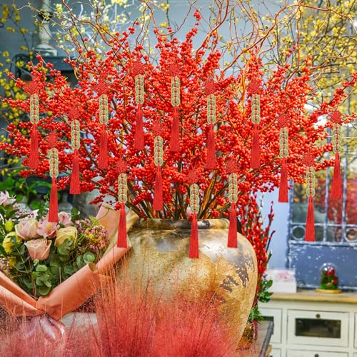 15 Strings Chinese Lucky Coins, 2024 Chinese New Year Decorations Copper Fortune Coins Red Chinese Knot Feng Shui Coins Hanging Tassels for Spring Festival Decoration