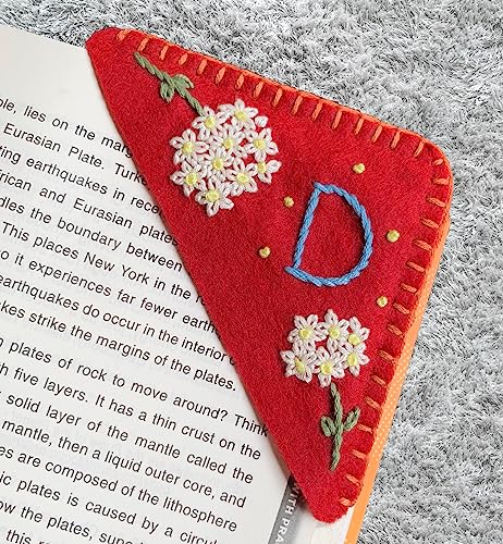 Personalized Hand Embroidered Corner Bookmark, Cute Flower Book Mark, Hand Stitch Gift for Women Book Lovers by HNQCPCVU (D, RED) - color: Red, size: D