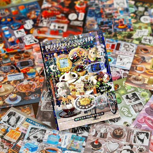 Tmtains 45 Sheets Japanese Sticker Book for Scrapbook 800+Pcs Heisei Retro Romantic Memory Style Kawaii Korean Sticker for Journaling Aesthetic Japanese Stickers Book for Adult DIY Gifts(Time of Sea) - color: Af-black