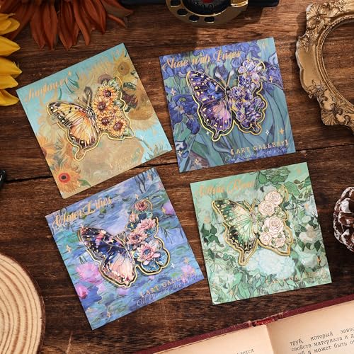 4 Pieces Metal Butterfly Bookmarks, Golden Clips Bookmark Oil Painting Theme Book Mark Bookmarks for Book Lovers Women Writers Readers Children Teens - color: Clip Design