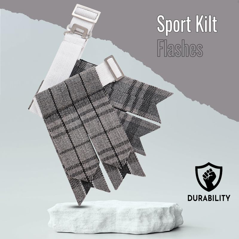 Kilt Flashes for Men with Heavy Buckle Adjusters, Plain & Tartan Kilt Sock Flashes. - color: Hamilton Grey