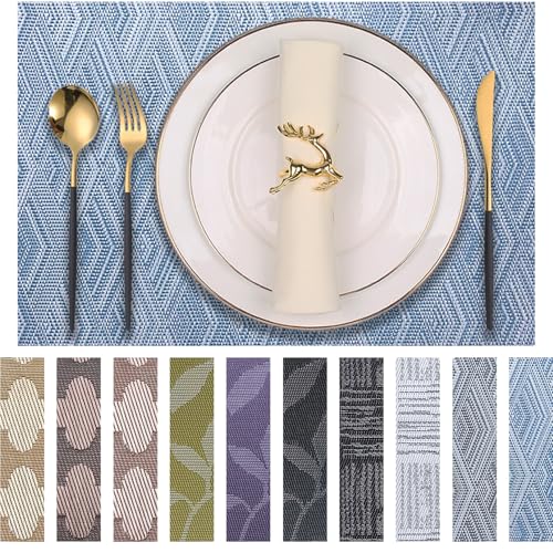 Druable Placemats Set of 8, Plastic Heat-Resistant Non-Slip Vinyl Place Mats Washable Easy to Clean Indoor Outdoor (18"x12", Blue) - color: Rhombic: Blue, size: 8 Placemats