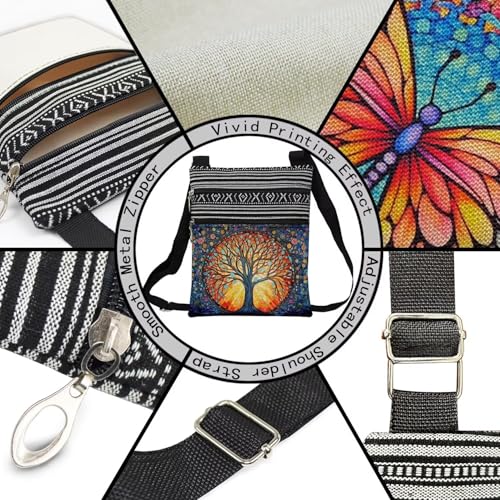 Stained Glass Pattern Crossbody Handbag with Zipper Butterfly World Tree Bee Aesthetic Present for Woman - color: World Tree