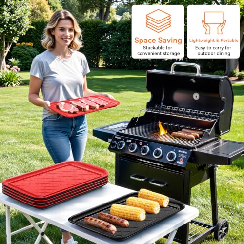 Grilling Prep & Serve Trays for Party Set of 2, Large BBQ Serving Platters - color: Black & Red