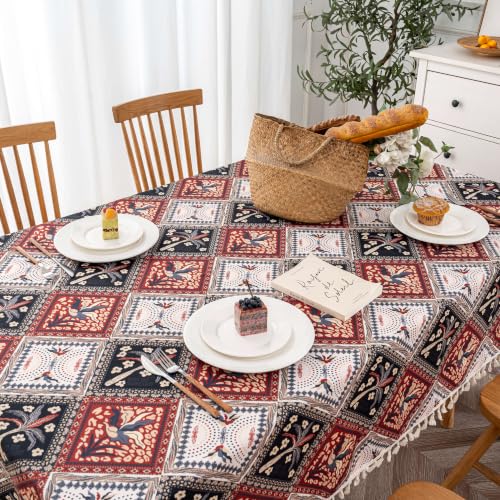 Boho Tablecloth for Dining Tables, Geometric Diamond Pattern Cover - color: A20, size: 86" x 59" (Rectangular)