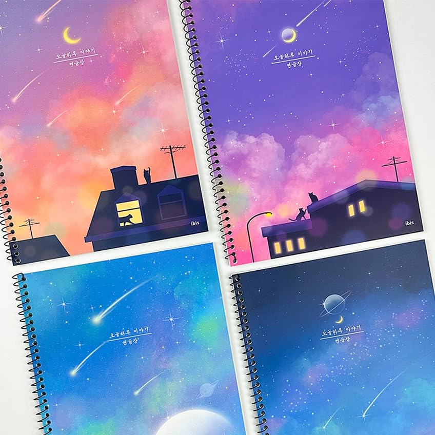 Korean Aesthetic Spiral Notebook Set, 4 Pack, Cute Scenery Design, Blank - style: Unlined Notebook