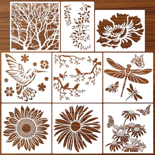 Large Flower Stencils for Walls 11.8inch Hummingbird Dragonfly Stencil - style: Nature