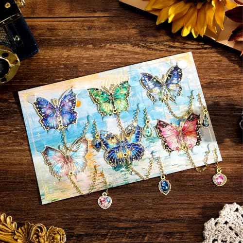 6 Pieces Metal Butterfly Bookmarks with Chain, Golden Hollow Bookmark Monet Oil Painting Theme Book Mark Bookmarks for Book Lovers Women Writers Readers Children Teens - color: Butterfly 2