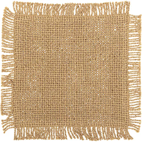 VHC Brands Burlap Solid Color Cotton Farmhouse Tabletop Kitchen Square Coaster Set of 12, Natural Tan