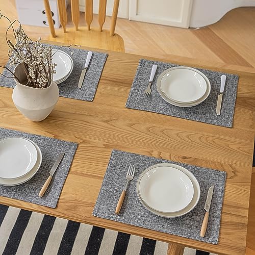 Demetex Grey Placemats Set of 4 Farmhouse Heat Resistant Linen Table Place Mats Washable Cloth Plate Mats for Party Picnic Buffet, Ash Grey - color: Ash Grey, size: Placemats set of 4