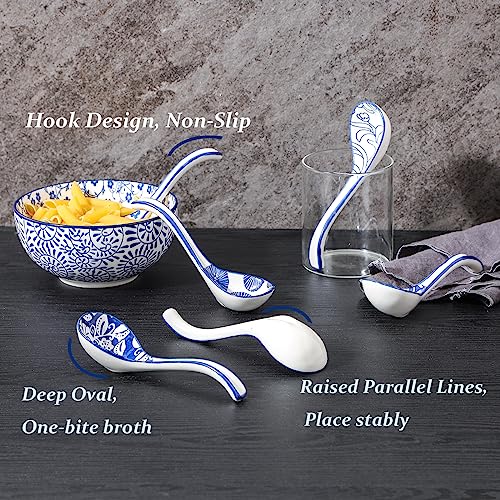 Selamica 6.3 Inch Chinese Soup Spoons, Set of 6, Vintage Blue - size: 6.3 Inch, style: Vintage Blue