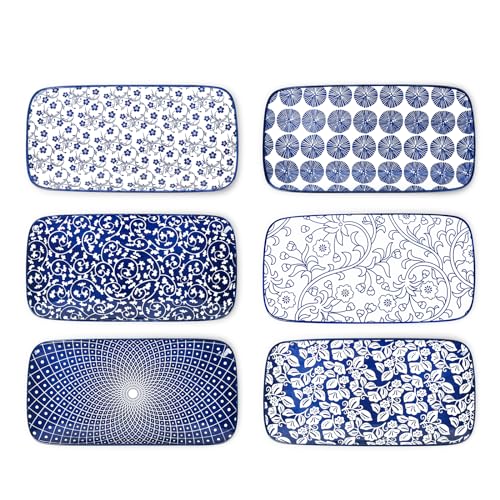 Selamica Ceramic Serving Platters, 12 Inch Serving Trays for Party Entertaining, Large Rectangular Serving Plates for Food, Set of 6, Vintage Blue - color: Vintage Blue, size: 12 Inch, Set of 6