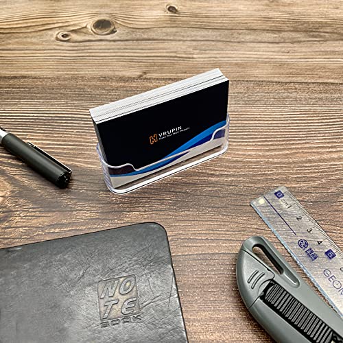 Vrupin Business Card Holder for Desk - 4 Pack Acrylic Business Card Holder , Fits 30-50 Business Cards Display Business Card Stand Desktop Business Card Holders for Exhibition