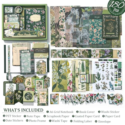 Scrapbook Supplies Kit, Vintage Junk journaling Supplies, Scrapbooking Kit - color: Plants Paradise