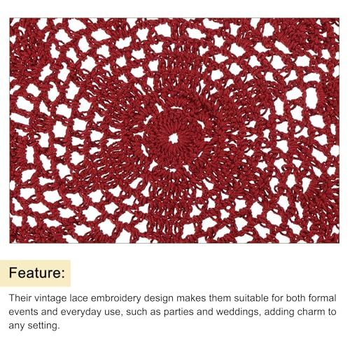 uxcell Lace Doilies, 4pcs 8" - Cotton Woven Round Crochet Coaster, Floral Design Fabric Handmade Placemat for Drink Wedding Party Decoration (Wine Red) - color: Wine Red