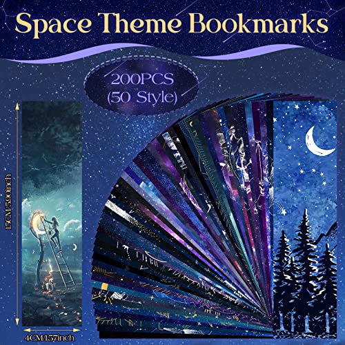 200PCS Cool Space Starry Night Bookmark for Kids Classroom 50 Designs Double-Sided Bulk Bookmarks Space Theme Book Mark for Book Lovers Students Children Rewards Gifts - color: 200 Space